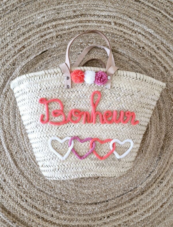 Panier de plage Bonheur & cœurs
