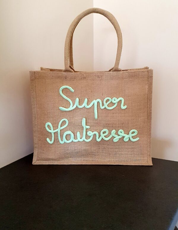 Sac en jute Super Maitresse en tricotin