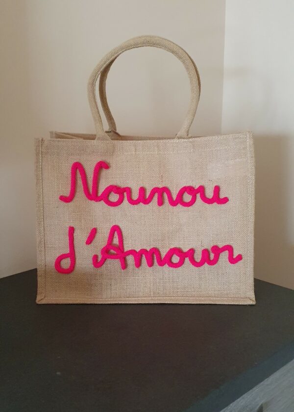 Sac en jute Nounou d'amour en tricotin